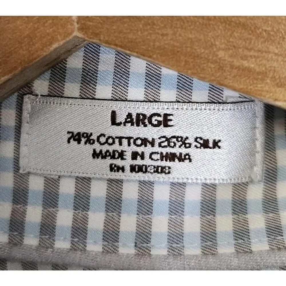Peter Millar Crown Soft Blue Gray Plaid Long Sleeve Button Down Shirt Size Large